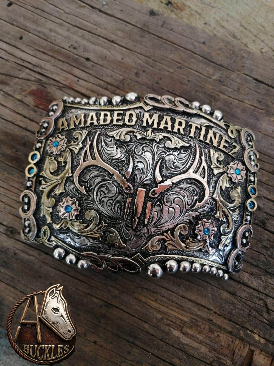 Amadeo Martinez Custom Deer Antler Western Belt Buckle